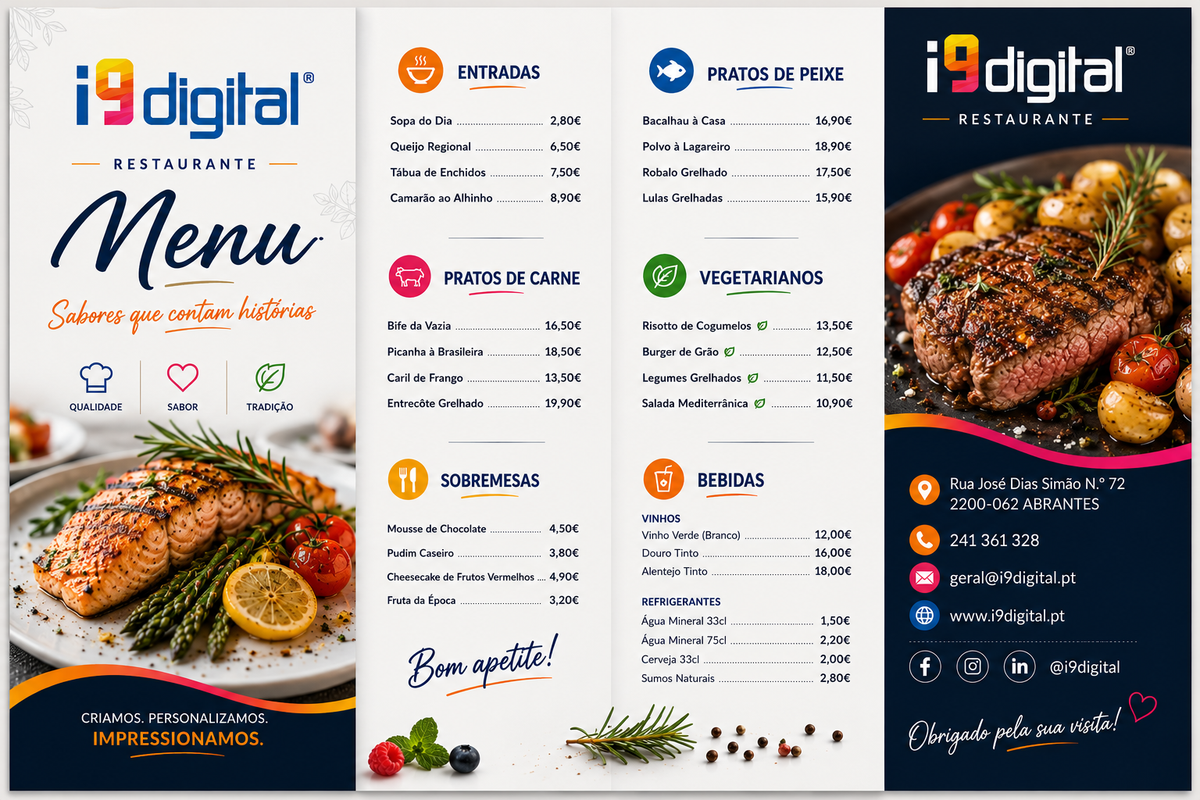 Menu de restaurante personalizado com design à medida