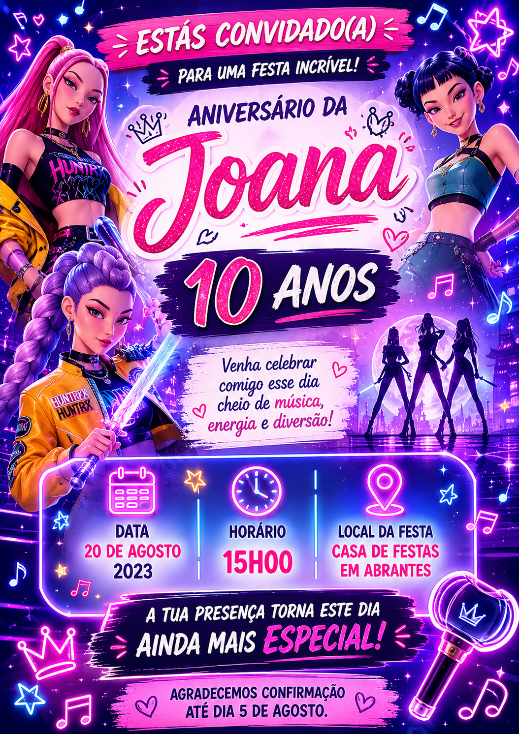 Convite de Aniversário Infantil – Guerreiras do K-POP