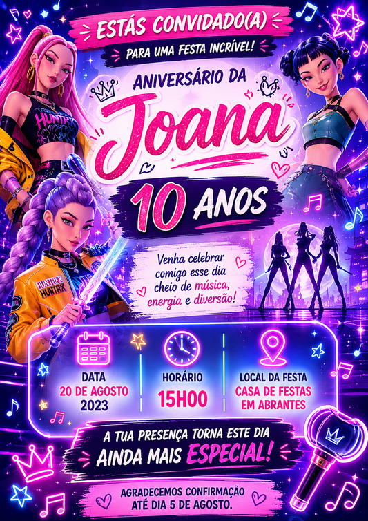 Convite de Aniversário Infantil – Guerreiras do K-POP