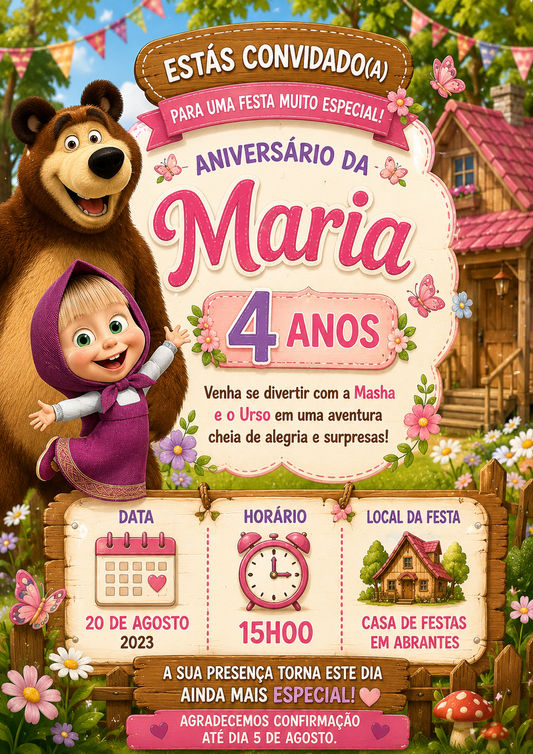 Convite de Aniversário Infantil – Masha e o Urso