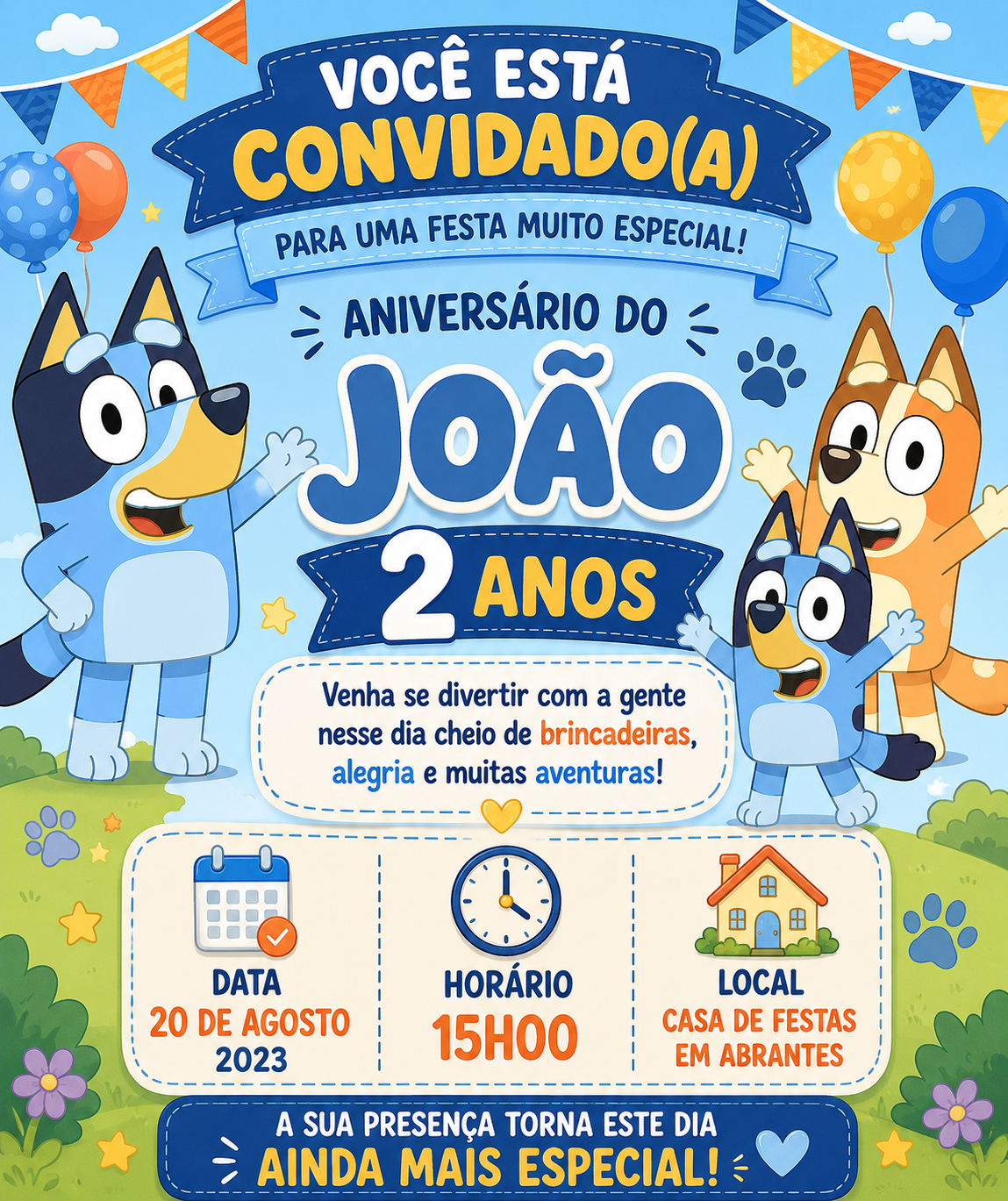 Convites de Aniversário Bluey Personalizados