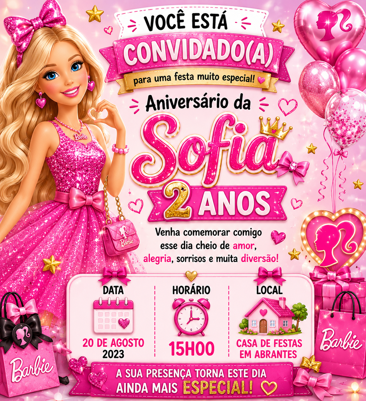 Convites de Aniversário Barbie Personalizados