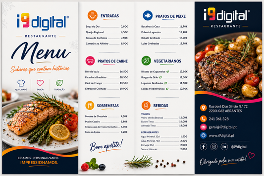 Menu de restaurante personalizado com design à medida