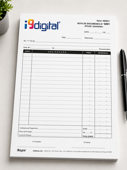Notas de encomenda personalizadas para empresas