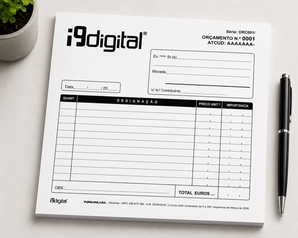 Orçamentos personalizados com logótipo e dados da empresa